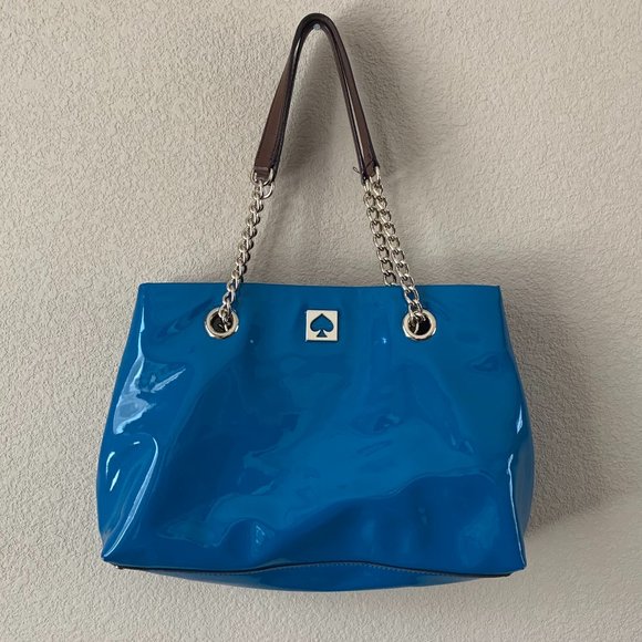 kate spade Handbags - KATE SPADE Blue Patent Leather Chain Shoulder Bag Tote